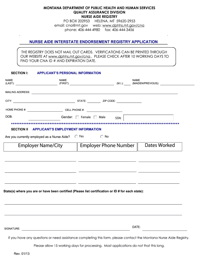  Montana Cna Endorsement Application 2013-2024